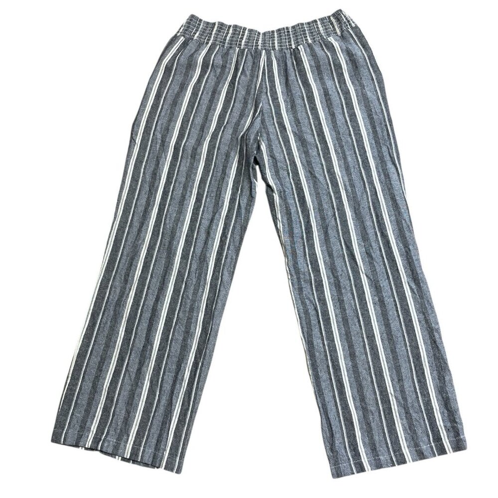 MAURICES PANTS LINEN BLEND STRIPED BLUE WHITE BEACHY CASUAL SIZE M PULL ON